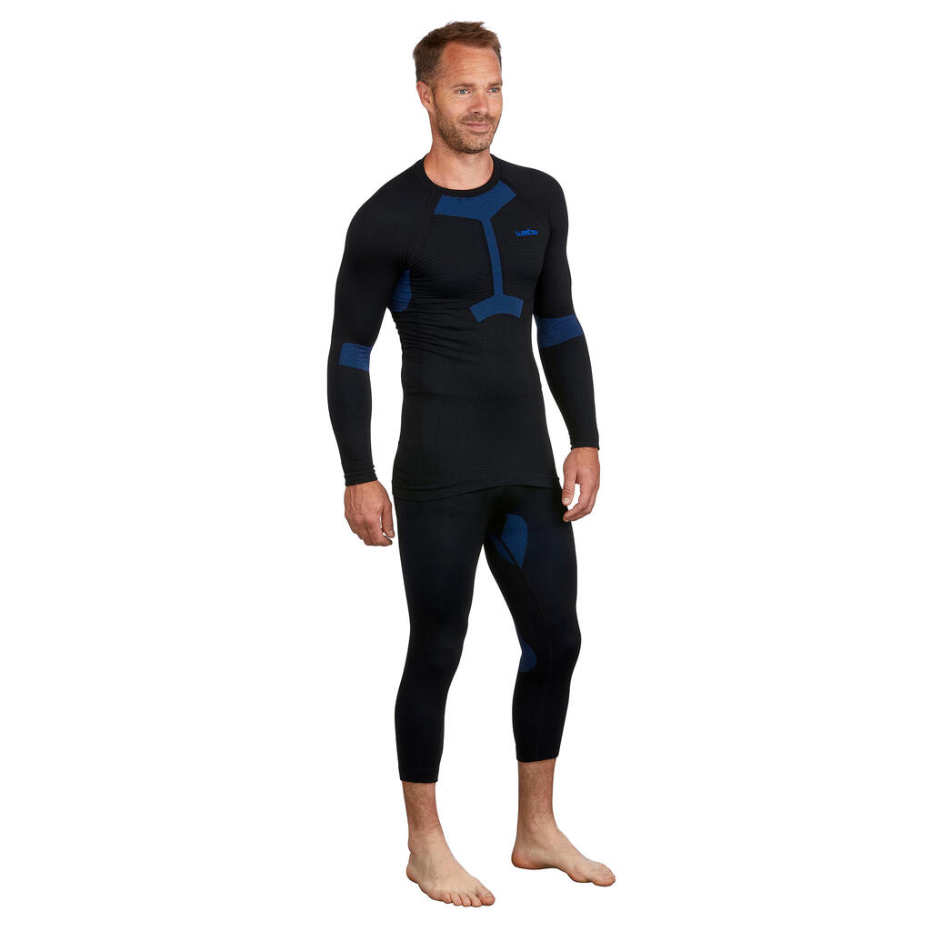 Men’s soft and seamless ski base layer top BL 500 - Black / Blue