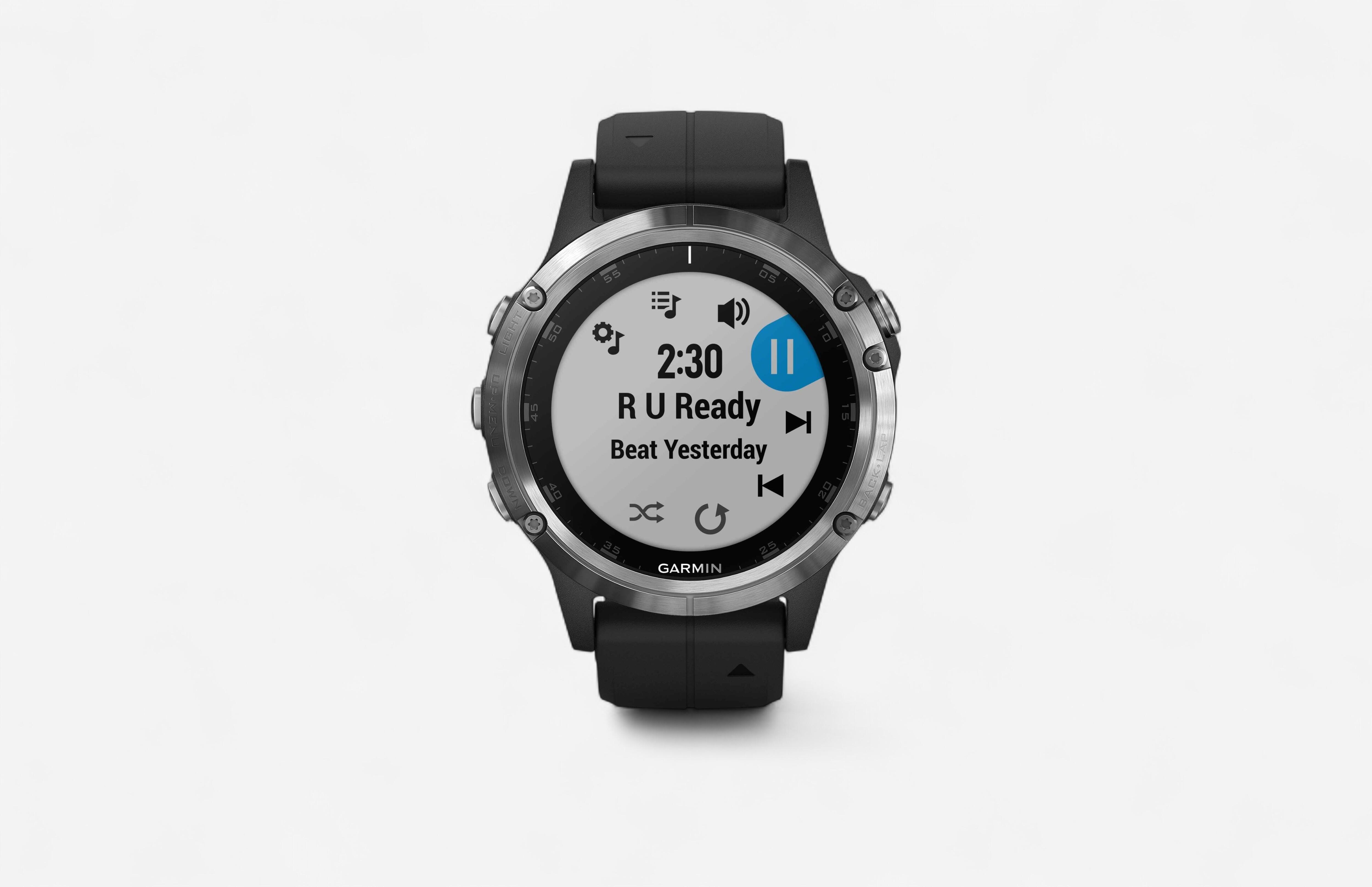 Laikrodis su GPS, širdies ritmo matuokliu ir muzika „Fenix 5 Plus Silver“ -  Decathlon