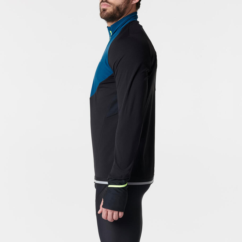 Laufshirt langarm Kiprun Warm Regul Zip Herren blau