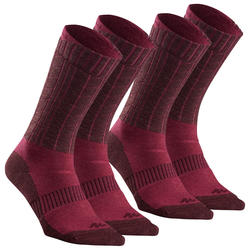 Calcetines cálidos de senderismo adulto SH500 ultra-warm mid rosa x 2 pares 
