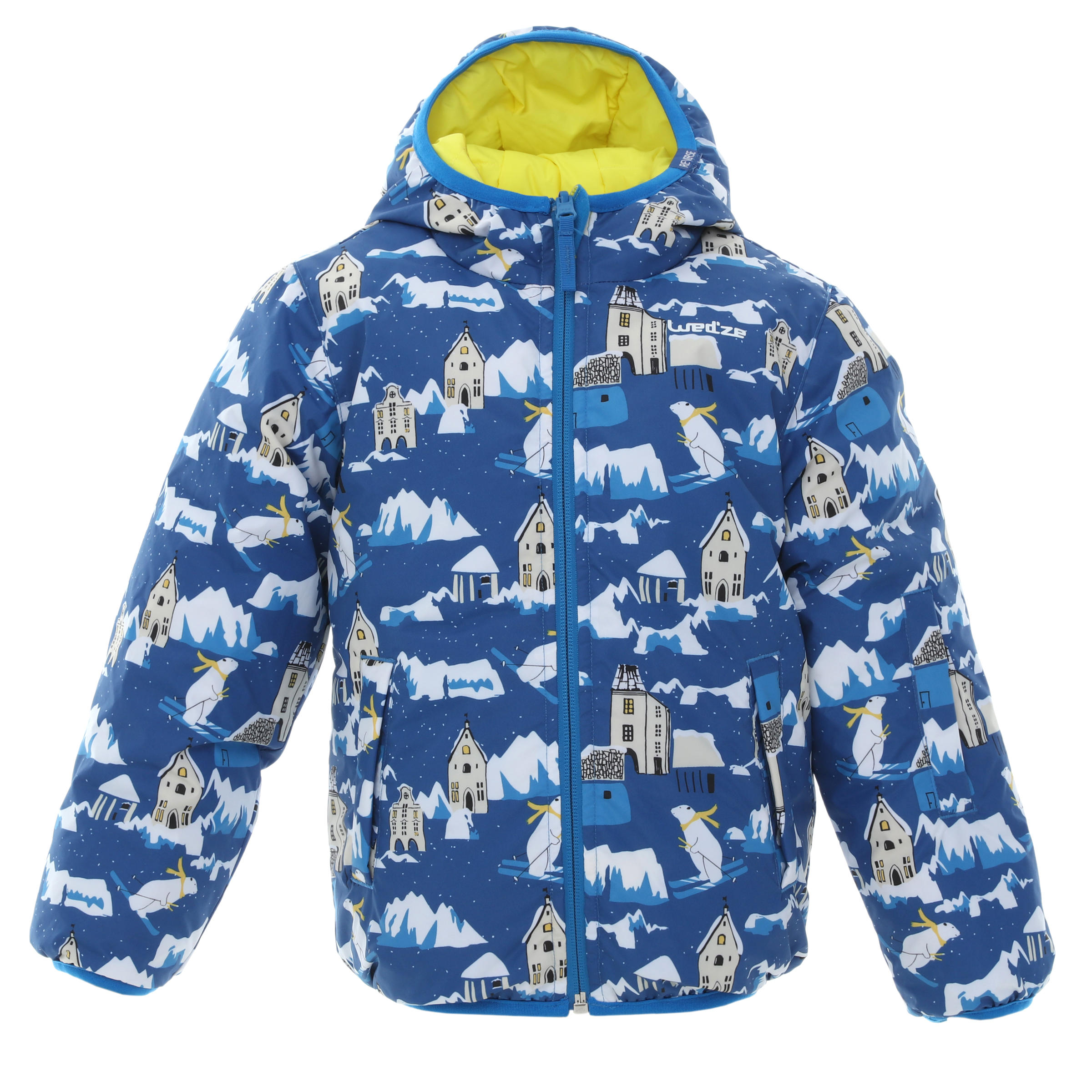 KIDS' SKI JACKET WARM REVERSE 100 YELLOW AND BLUE Decathlon