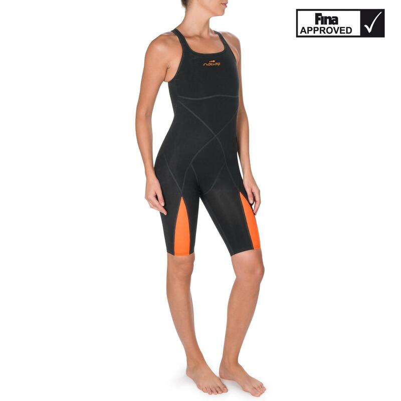 Combinaison de compétition de natation fina femme orange noir