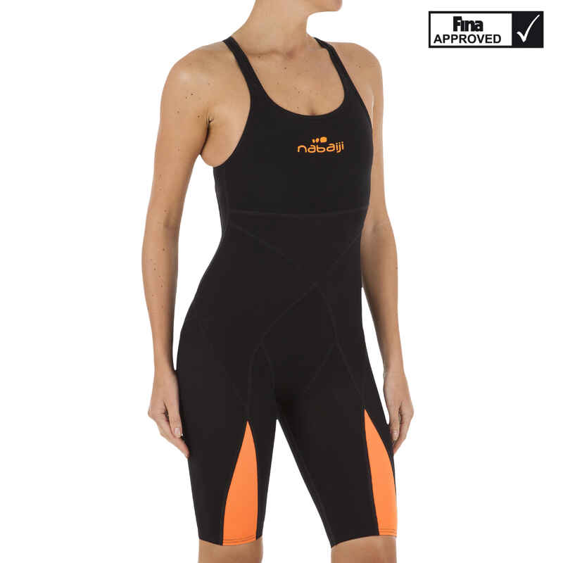 Fina Women's Swimming Competition Suit - Orange/Black
