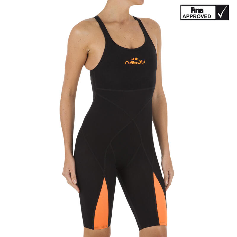 Combinaison de compétition de natation fina femme orange noir