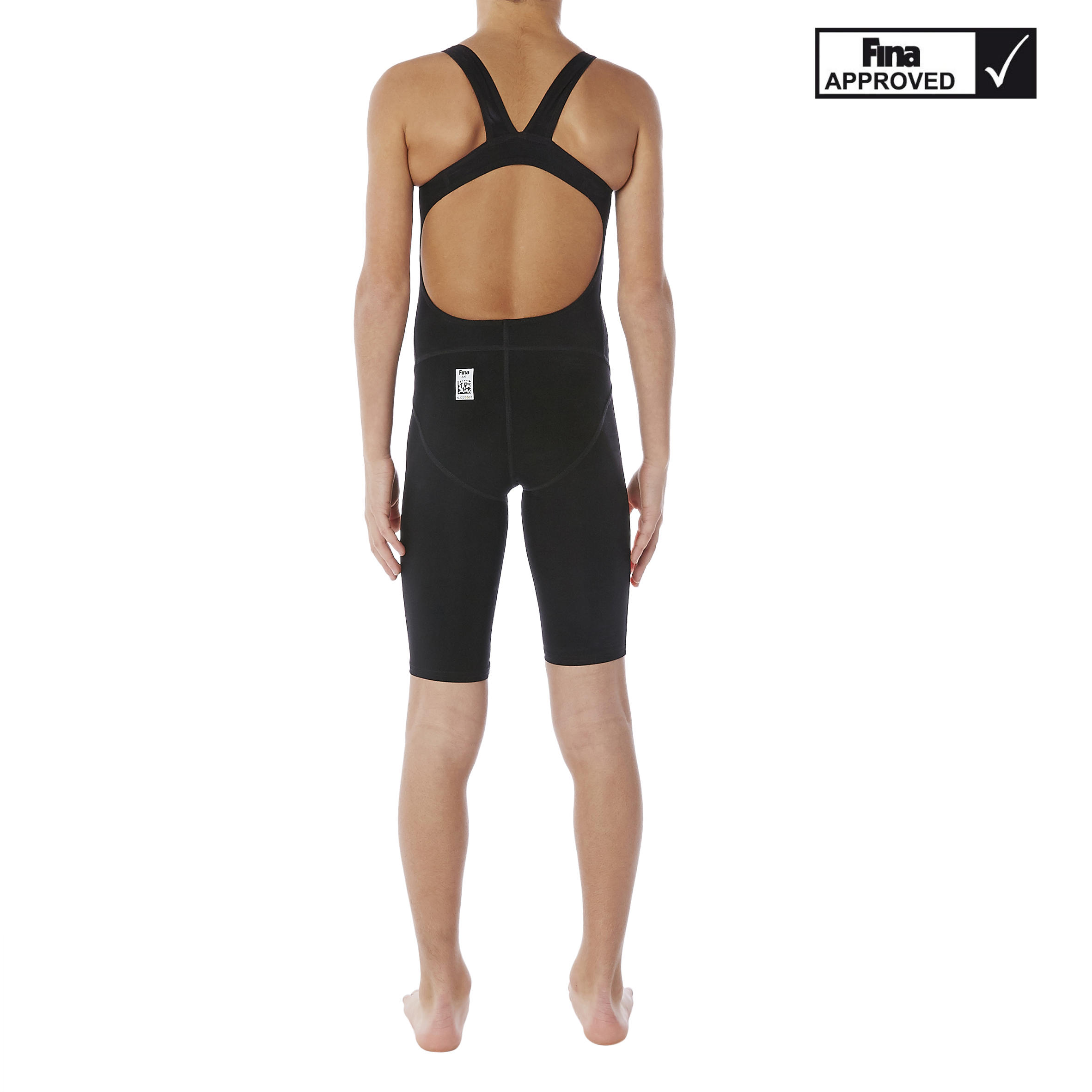 Traje Competición Natación Fina Niña Naranja Negro 3/7