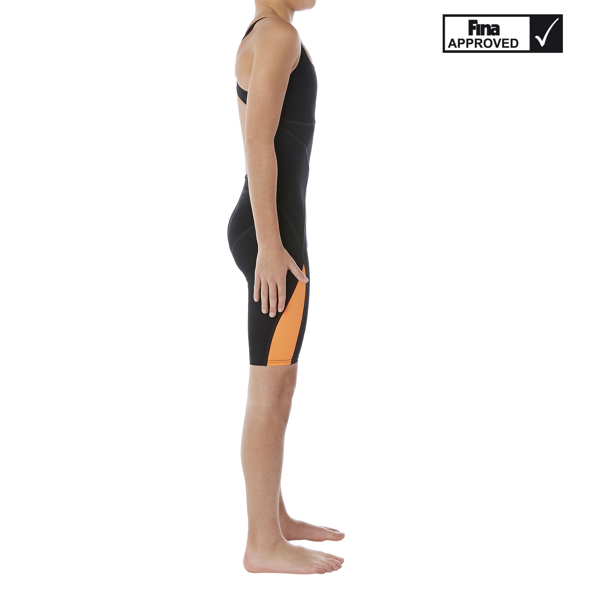 Traje Competición Natación Fina Niña Naranja Negro 4/7