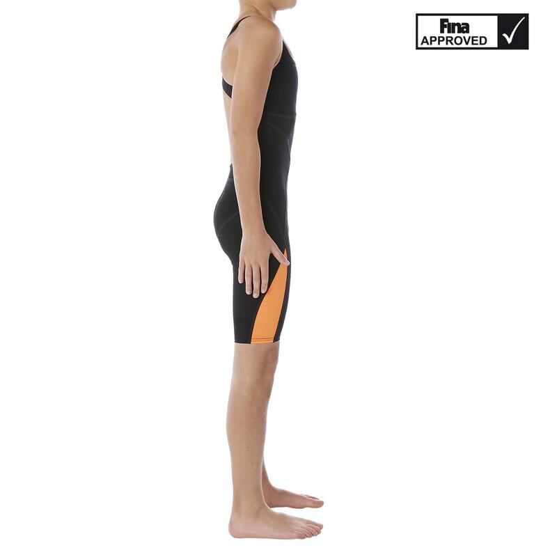 Badpak voor wedstrijdzwemmen meisjes Fina oranje/zwart