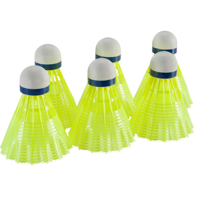 Badmintonshuttles in plastic Mavis 300 x 6 stuks geel
