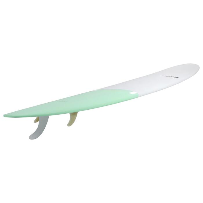Tabla Surf Rígida Longboard Olaian 900 9' Adulto Blanco Verde Quillas Olaian Decathlon