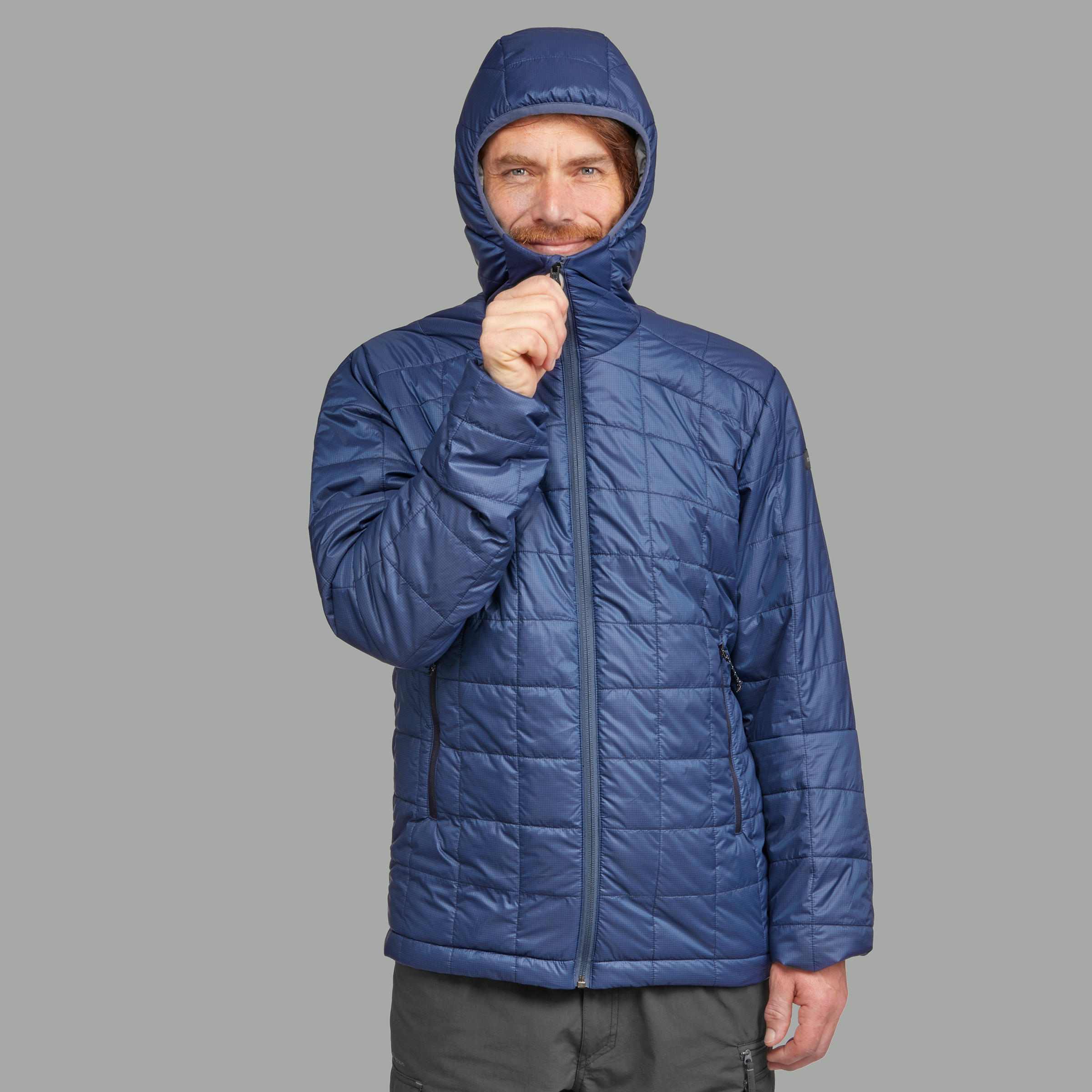 

Men's Mountain Trekking Padded Jacket Trek 100 with Hood - blue