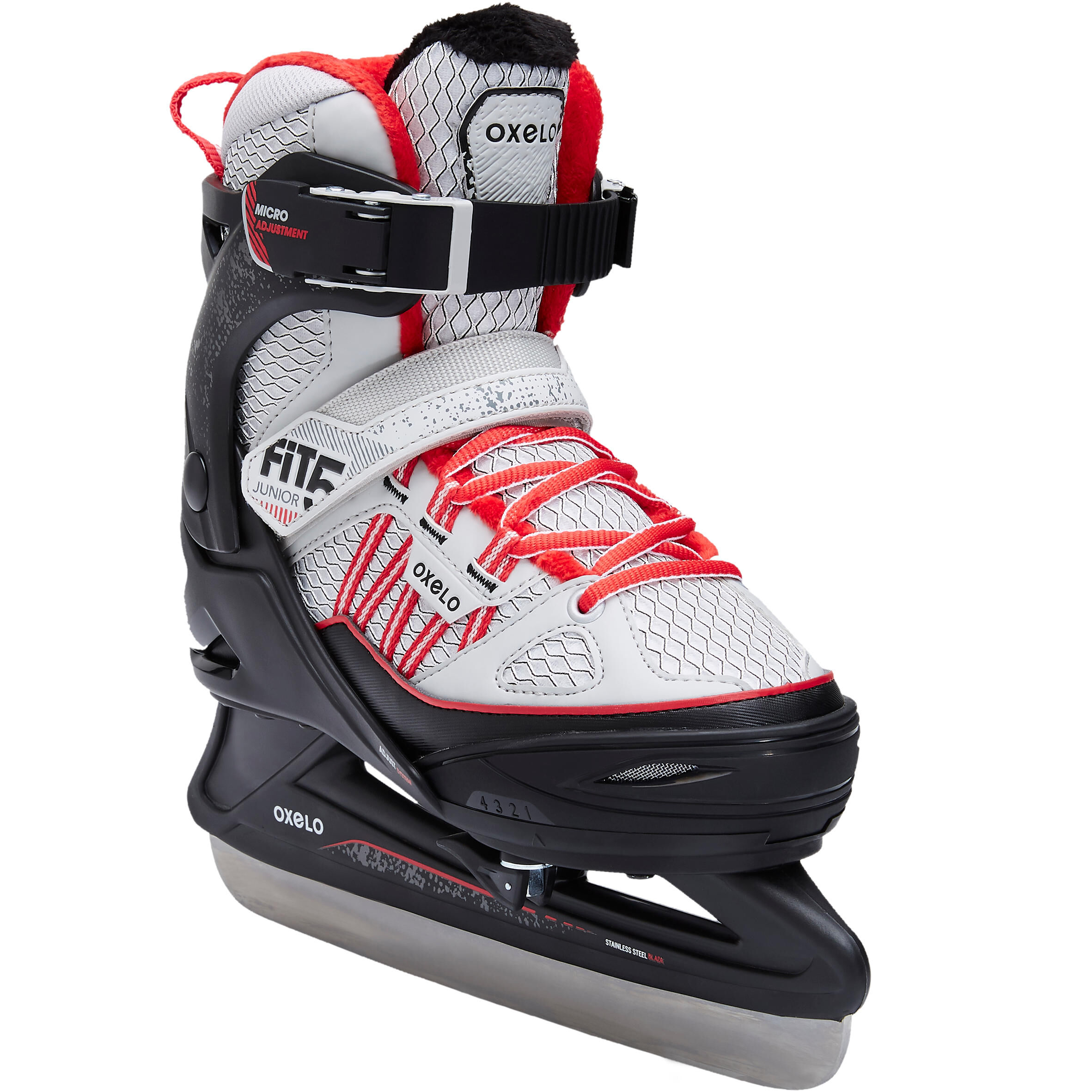 OXELO Kids' Ice Skates Fit 500 - Grey/Red