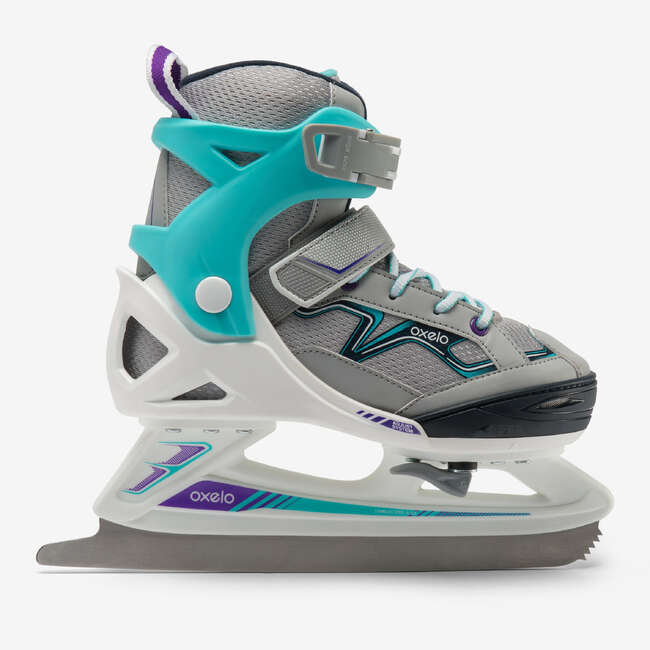 OXELO Kids' Ice Skates Fit 100 Grey/Turquoise Decathlon