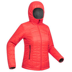 Women’s Hooded Mountain Trekking Padded Jacket TREK100 - Red