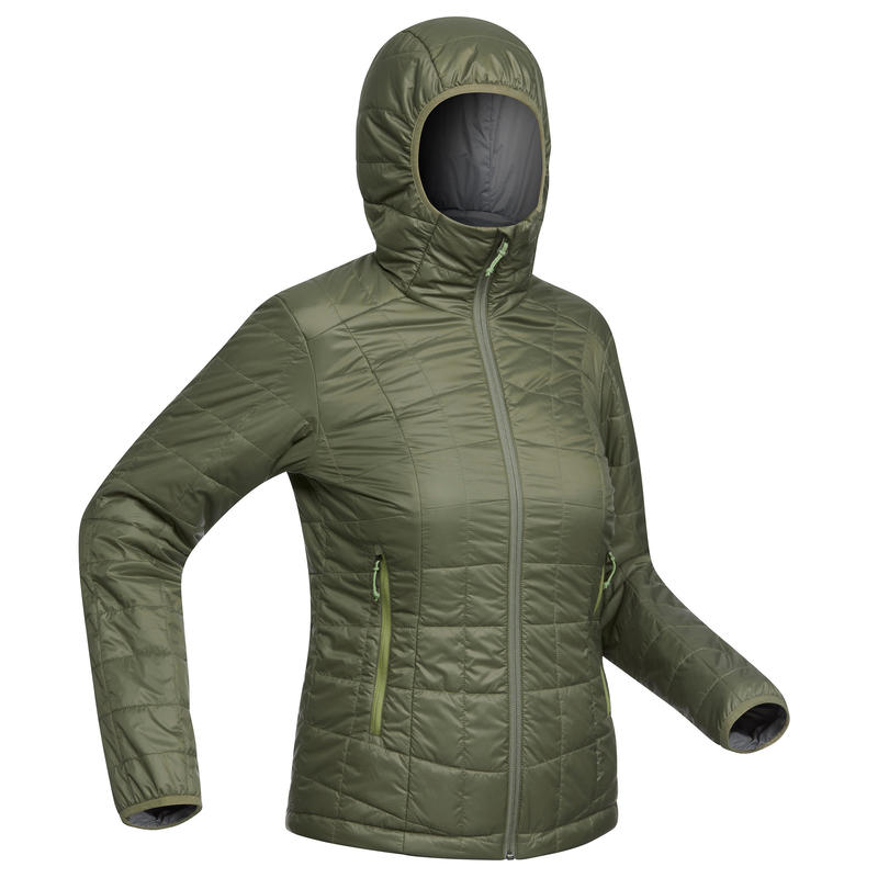 Manteau randonnée en montagne RANDONNÉE 100 capuchon femme kaki Manteau randonnée en montagne RANDONNÉE 100 capuchon femme kaki