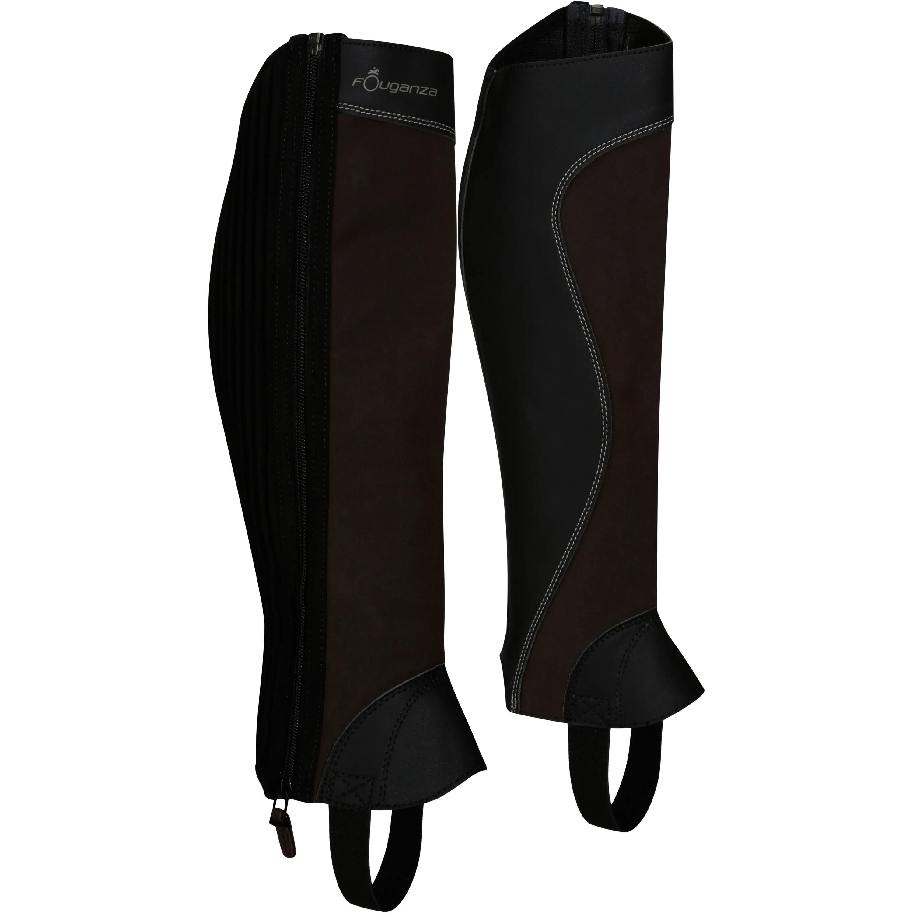 Basic 300 Adult Horse Riding Half-Chaps - Two-Tone Black/Brown 2/10