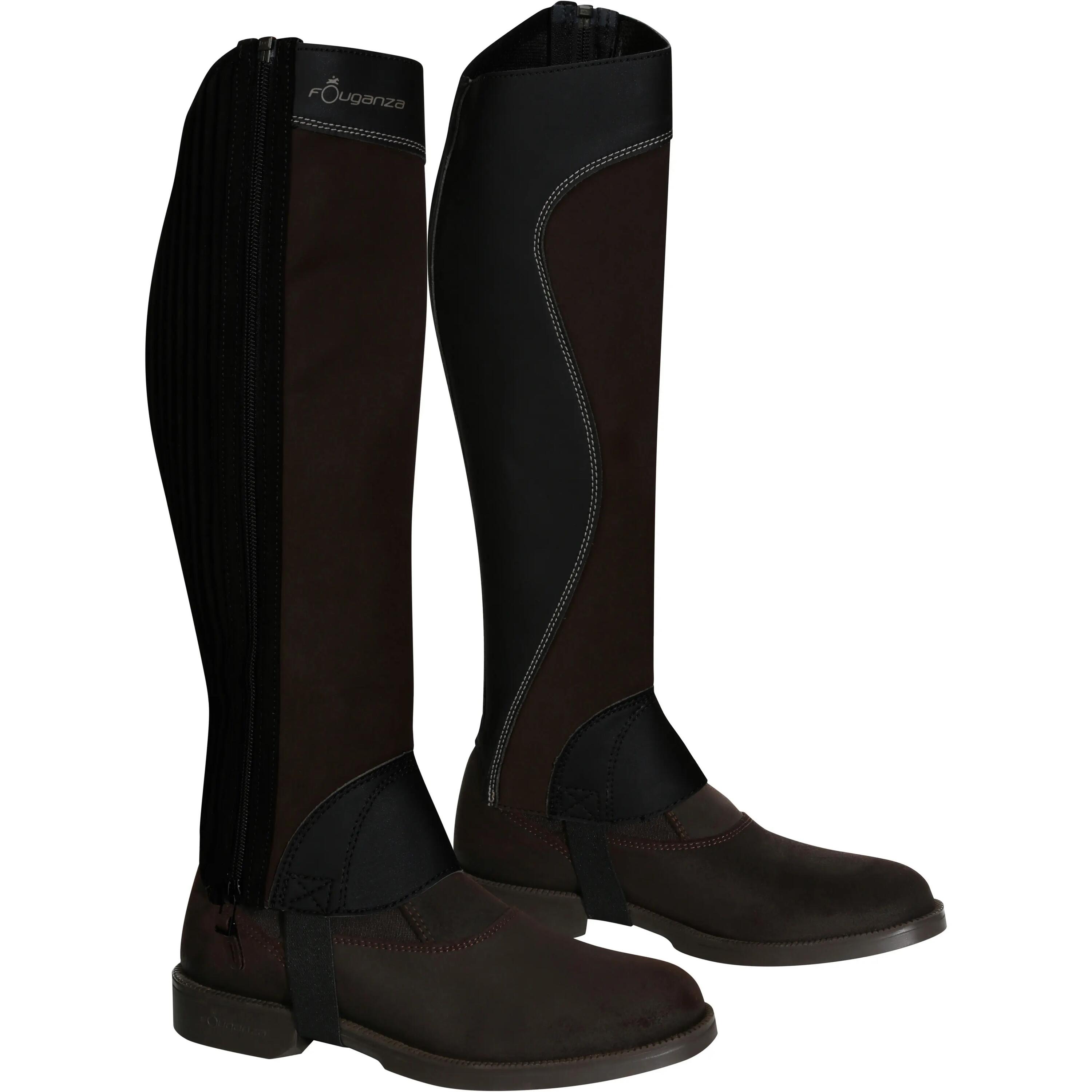 Basic 300 Adult Horse Riding Half-Chaps - Two-Tone Black/Brown 3/10