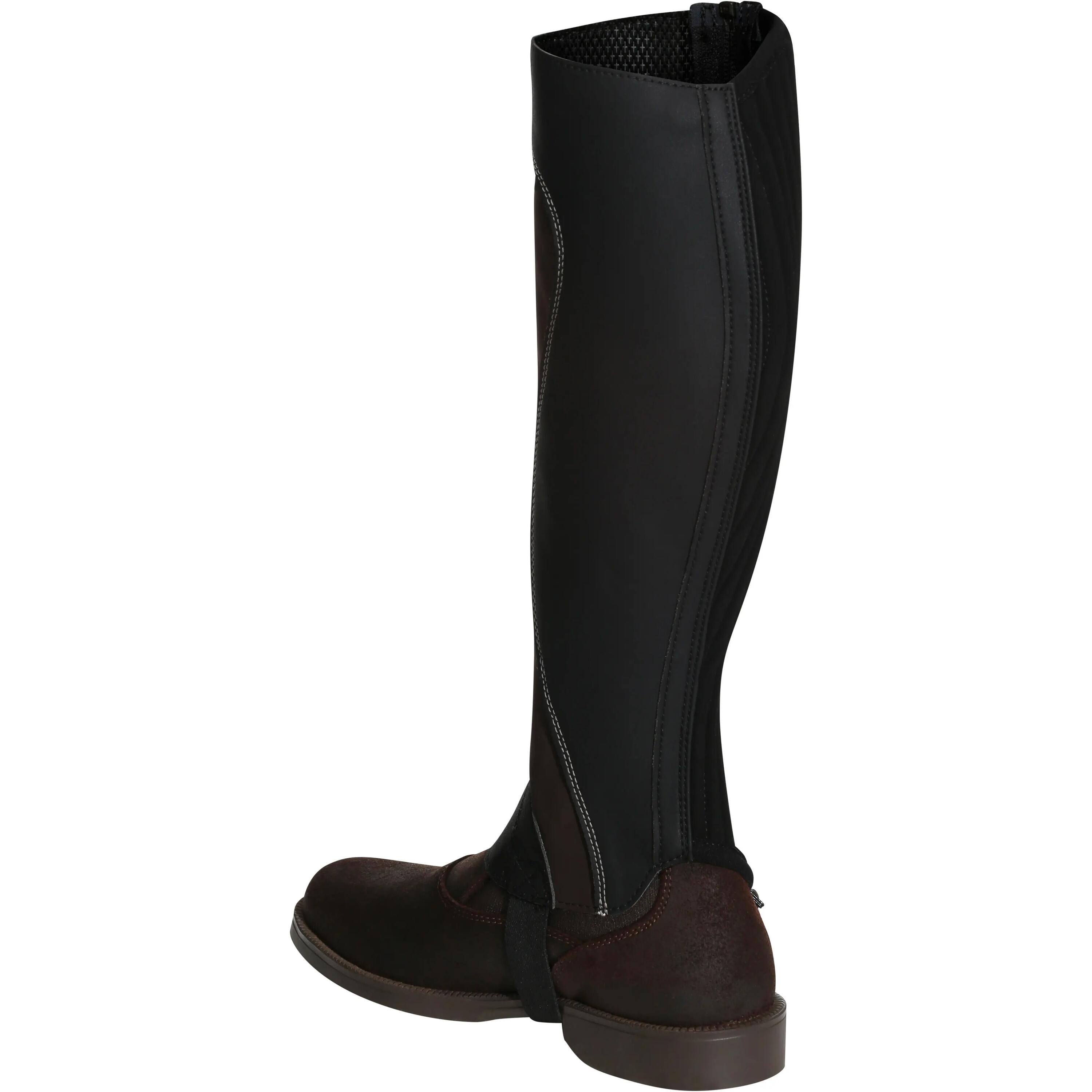Basic 300 Adult Horse Riding Half-Chaps - Two-Tone Black/Brown 4/10