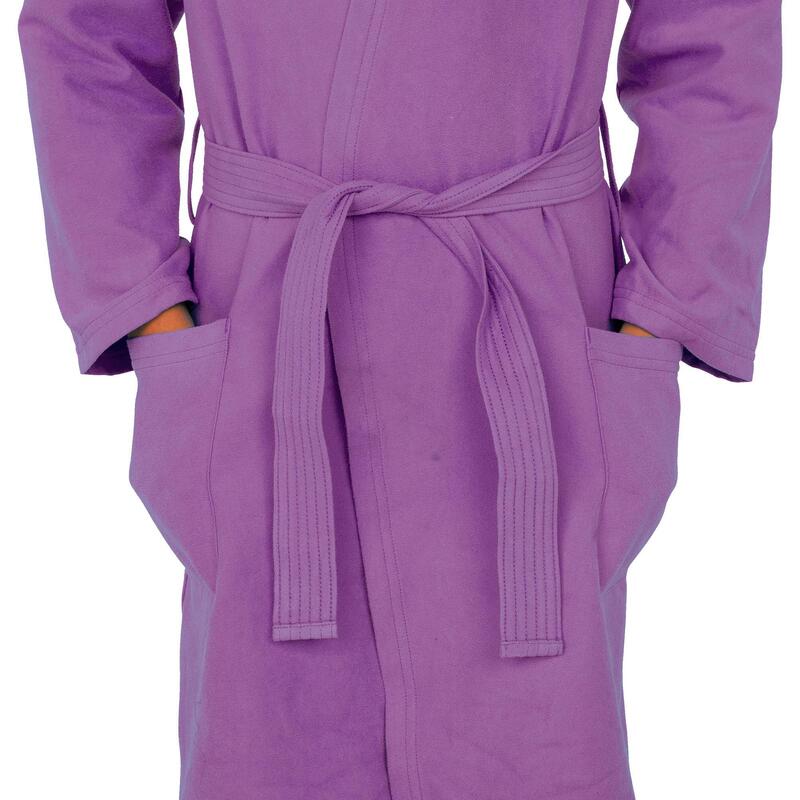 Peignoir enfant microfibre violet avec capuche, poches et ceinture