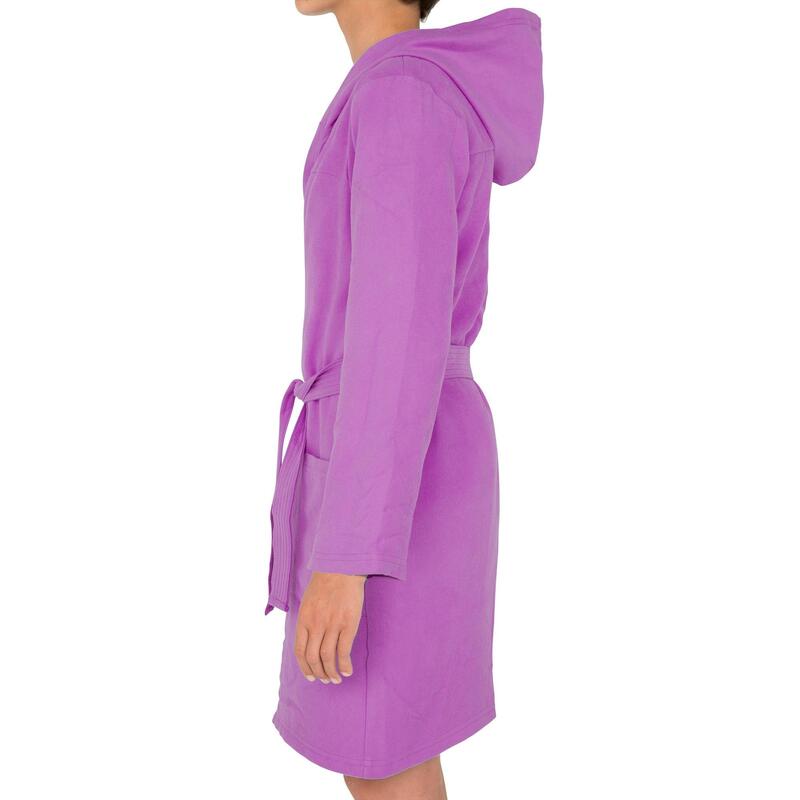 Peignoir enfant microfibre violet avec capuche, poches et ceinture