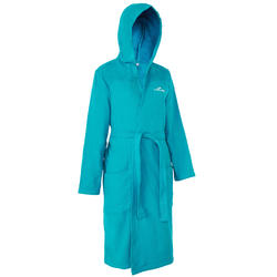PEIGNOIR COTON LEGER NATATION FEMME BLEU VERT AVEC CEINTURE ET CAPUCHE