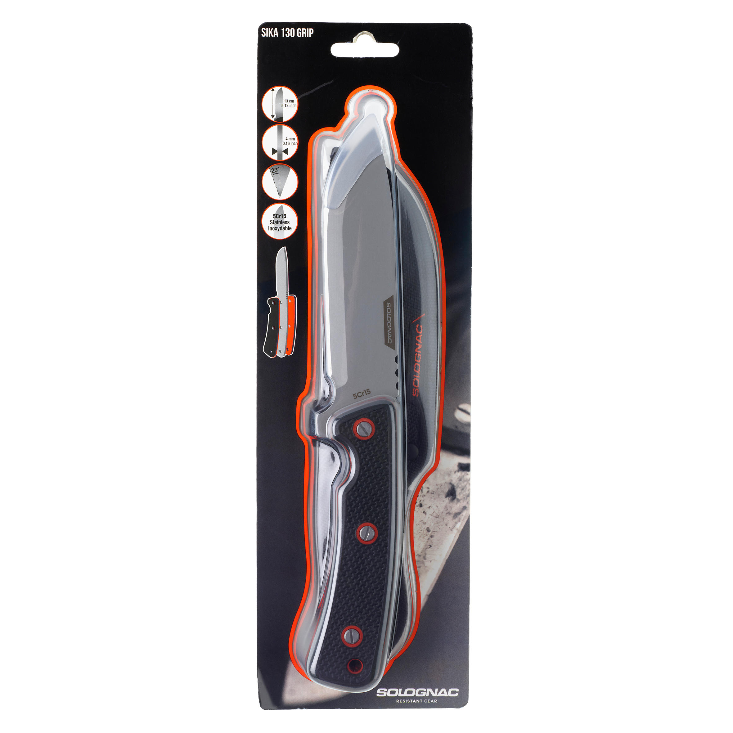 Couteau Chasse Fixe 13cm Grip noir Sika 130 10/14