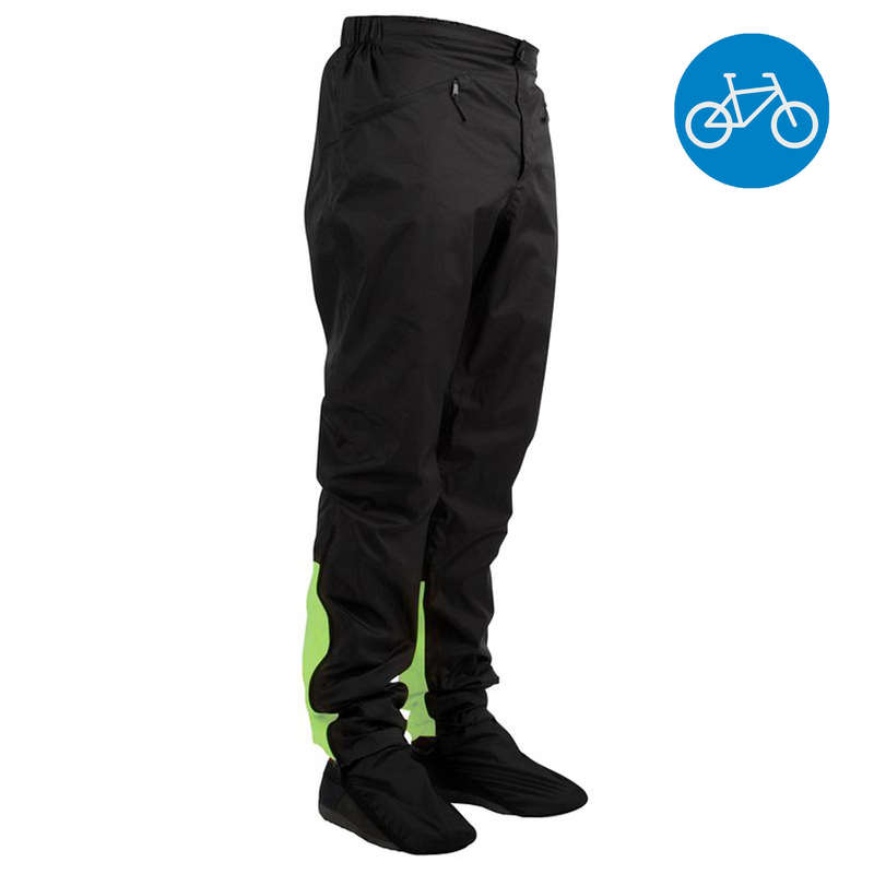 RAIN WEATHER CITY CYCLING APPAREL & ACC Cycling - 900 Urban Waterproof Cycling Trousers - Black/Lime B'TWIN - Bike Accessories