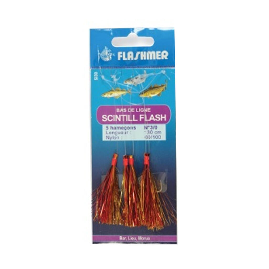 Scintiflash Sea Fishing Leader 5 x N°2 Hooks Red