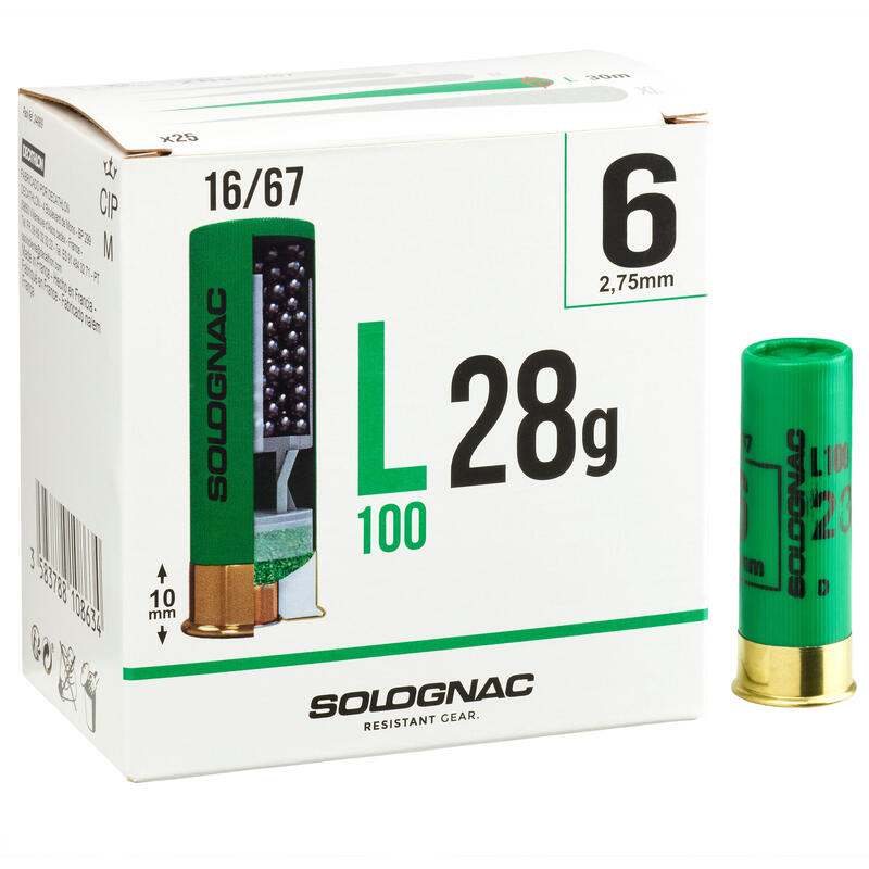 CARTOUCHE L100 28g CALIBRE 16/67 PLOMB N°6 X25