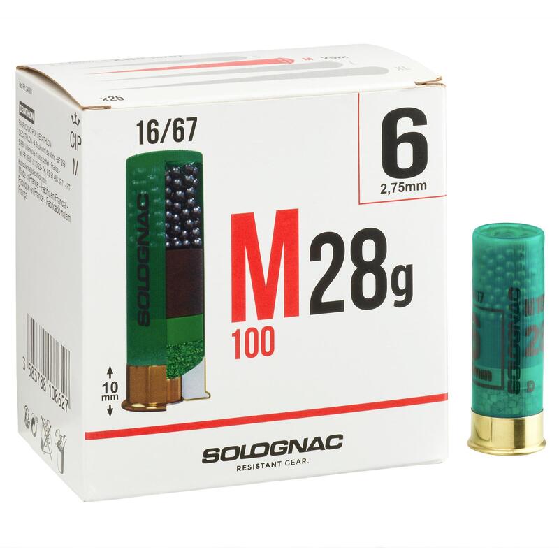 CARTOUCHE M100 CALIBRE 16/67 28G PLOMB N°6 X25