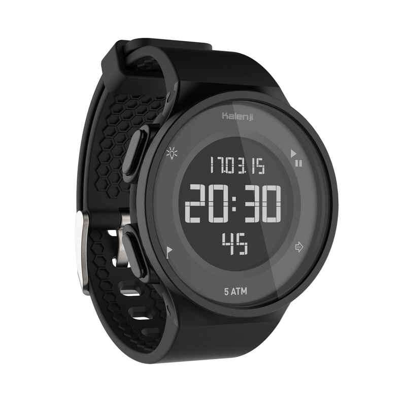 Jam tangan lari W500 M layar hitam dengan stopwatch  pria - Hitam