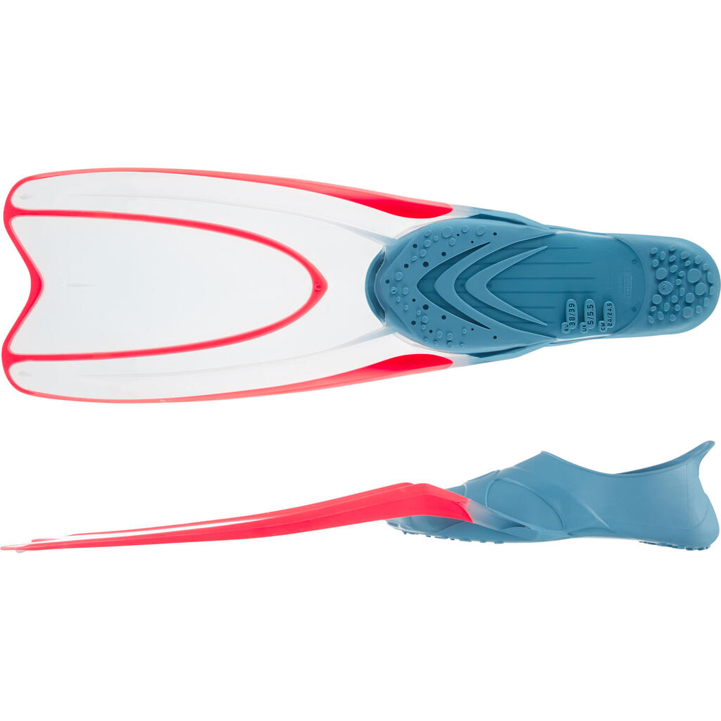 Adult Snorkeling Fins closed heel FF 100 REACT clear neon