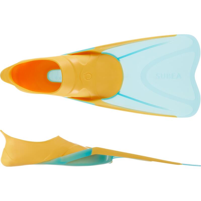 兒童款浮潛蛙鞋SNK 500－橘色／淺碧藍色