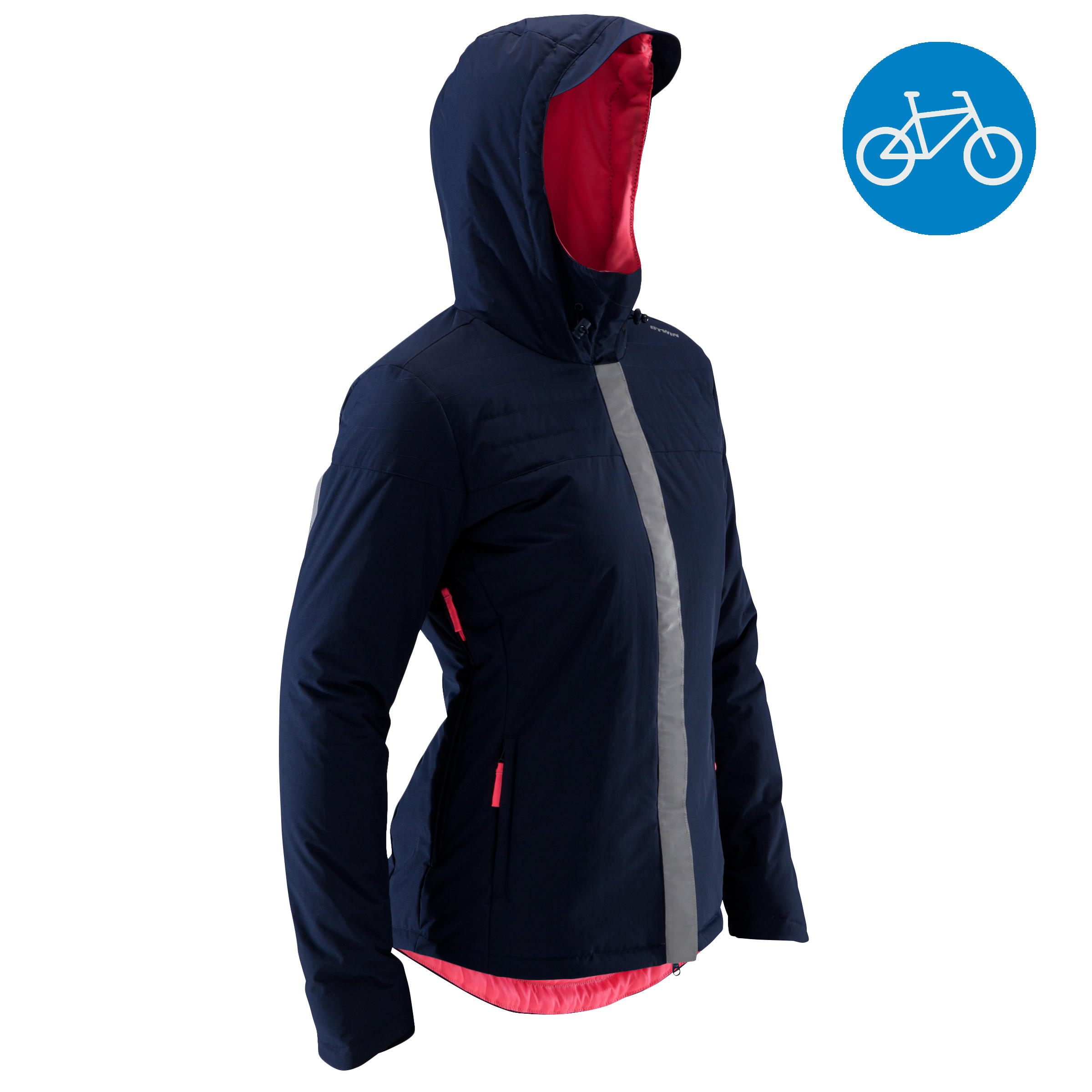 Btwin Warme Fietsregenjas 900 Voor Dames Marineblauw btwin kopen in de aanbieding