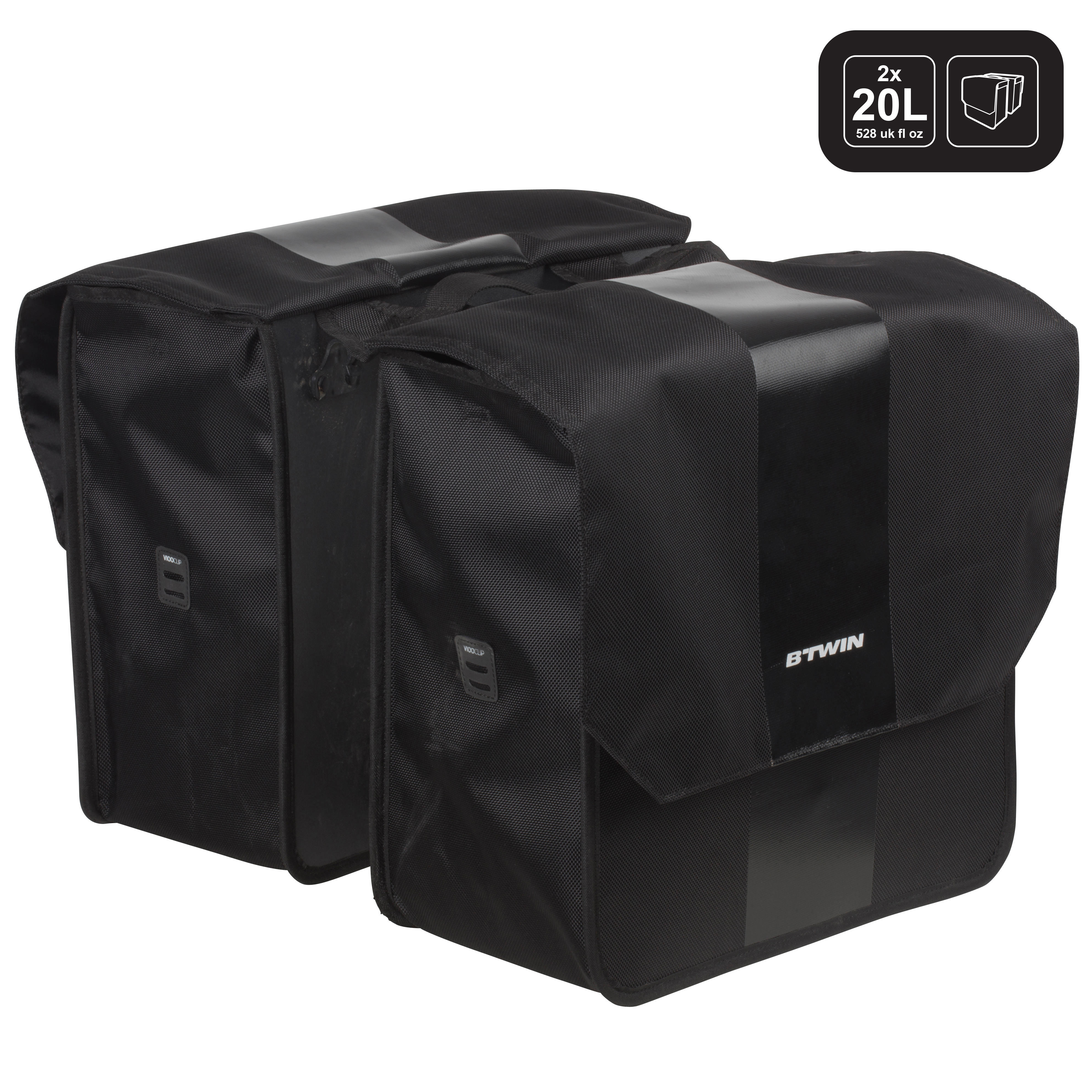 Double Bike Rack Bag 500 2 x 20L Black Gray