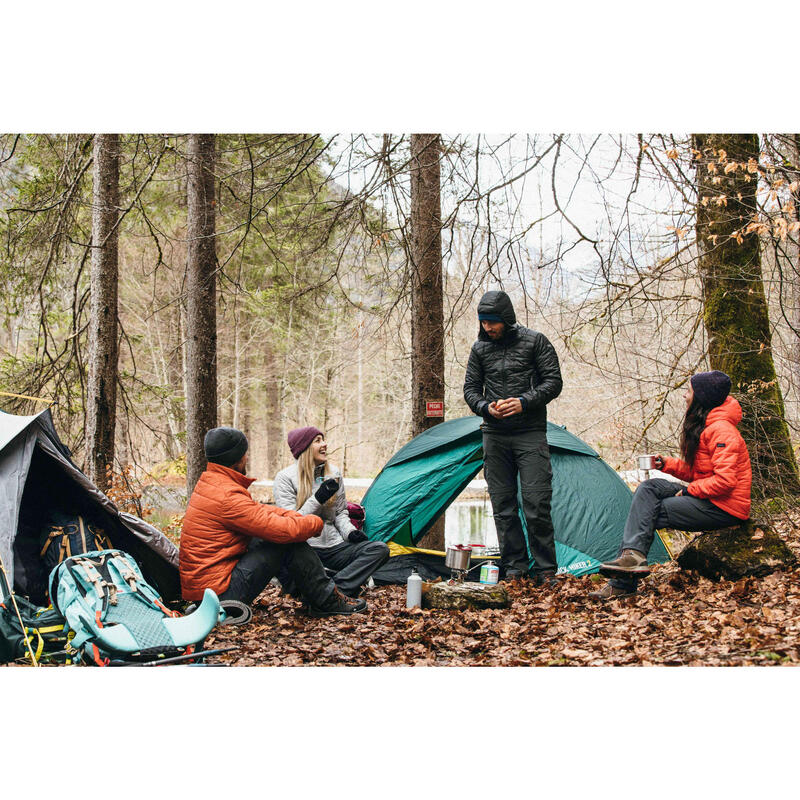 Gewatteerde jas met capuchon voor bergtrekking heren Trek 100 zwart