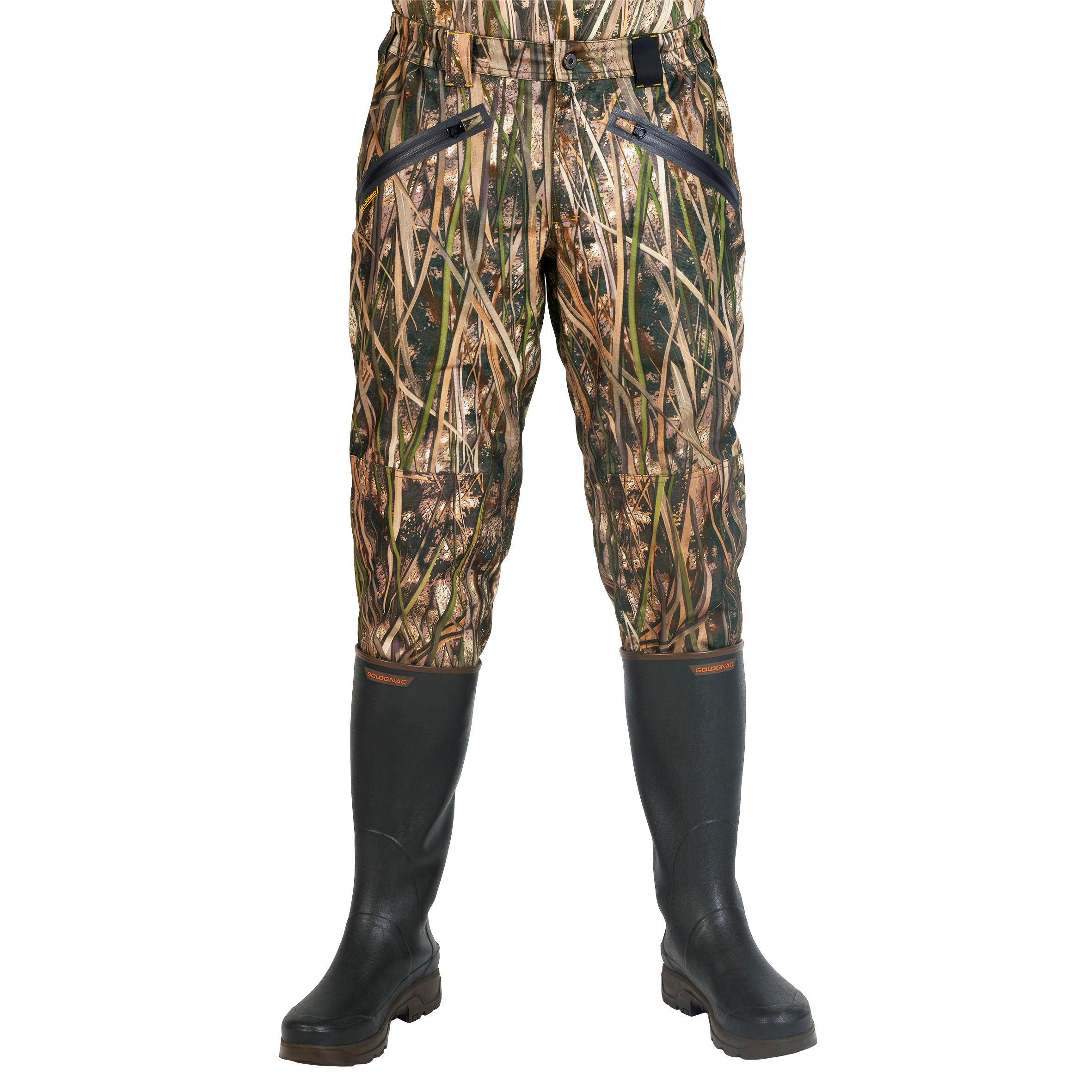 Pantalon De Pêche Ultimate Camo – Nylon Imperméable, Bottes PVC, Tailles 41 à 46, Bretelles Réglables, Camouflage