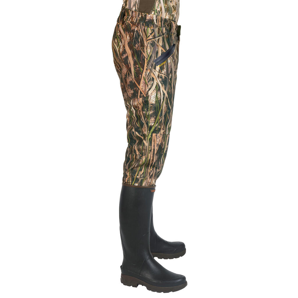 500 Warm Waterproof Hunting Trousers - Wetlands Camo