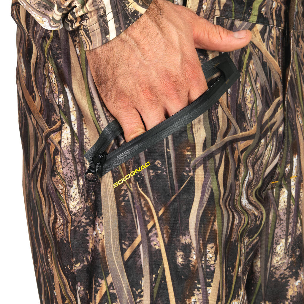 500 Warm Waterproof Hunting Trousers - Wetlands Camo