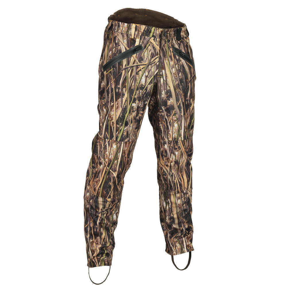 500 Warm Waterproof Hunting Trousers - Wetlands Camo