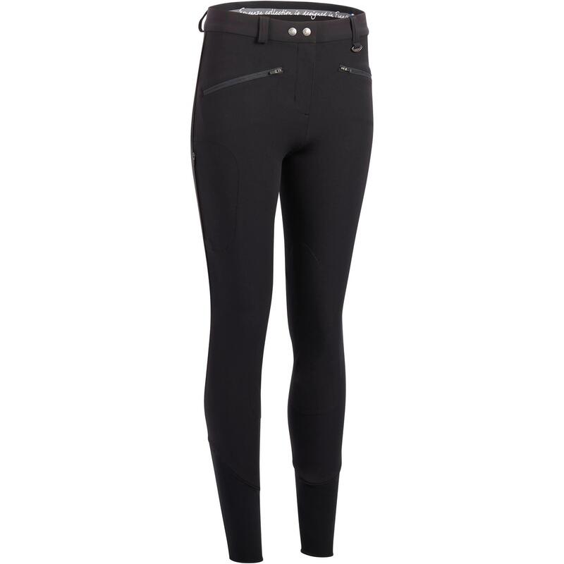 Pantalon équitation léger mesh Femme - 500 noir et gris
