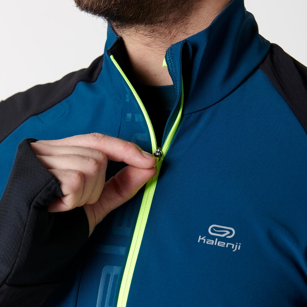 Laufshirt langarm Kiprun Warm Regul Zip Herren blau