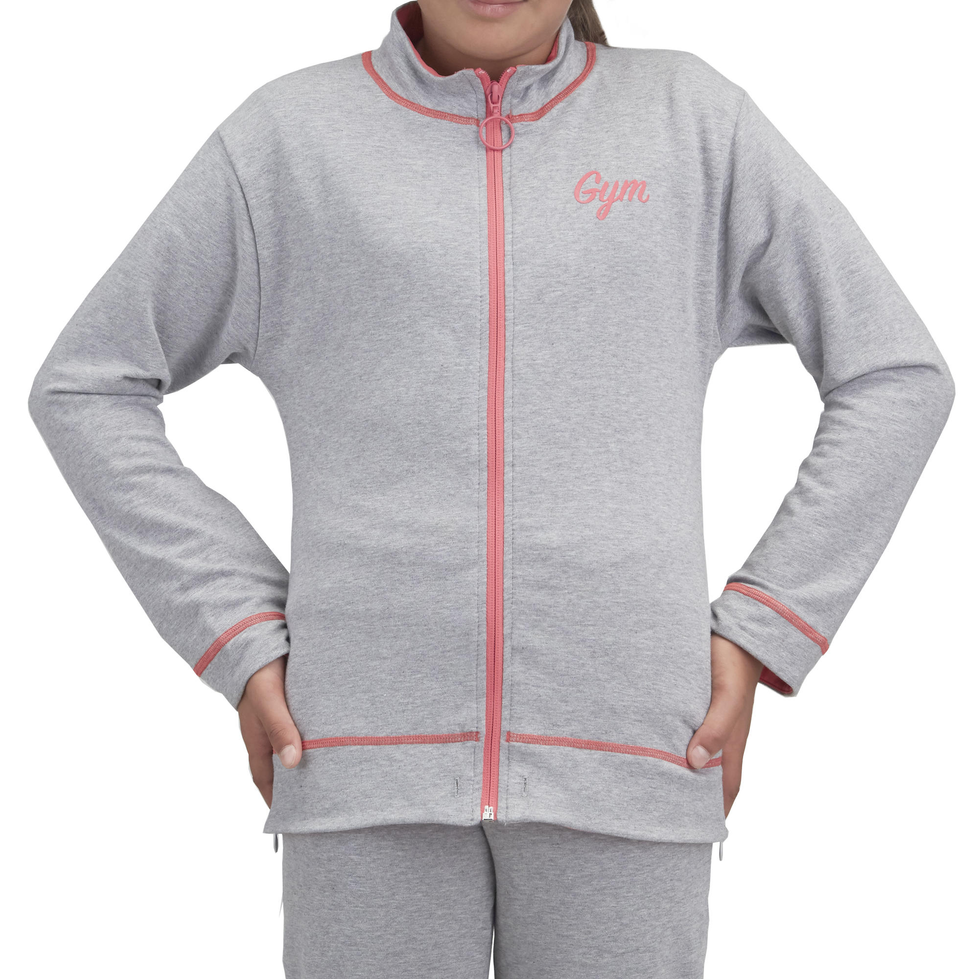 DECATHLON Felpa bambina apertura facilitata grigio/rosa