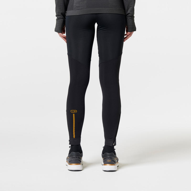 Kiprun Warm Women's Running Tights Black Gold Decathlon
