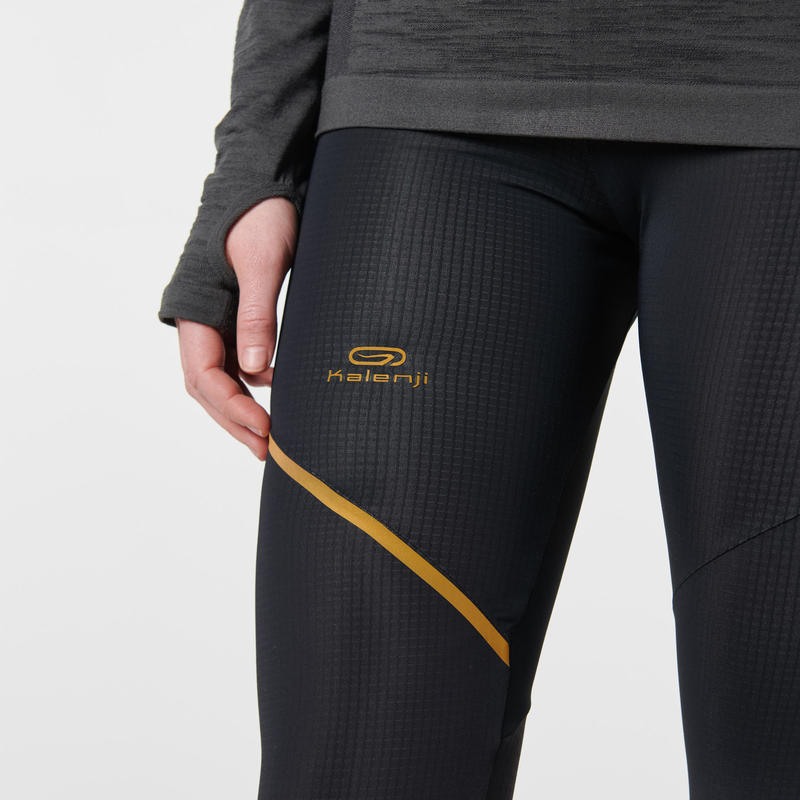 Kiprun Warm Women's Running Tights Black Gold Decathlon