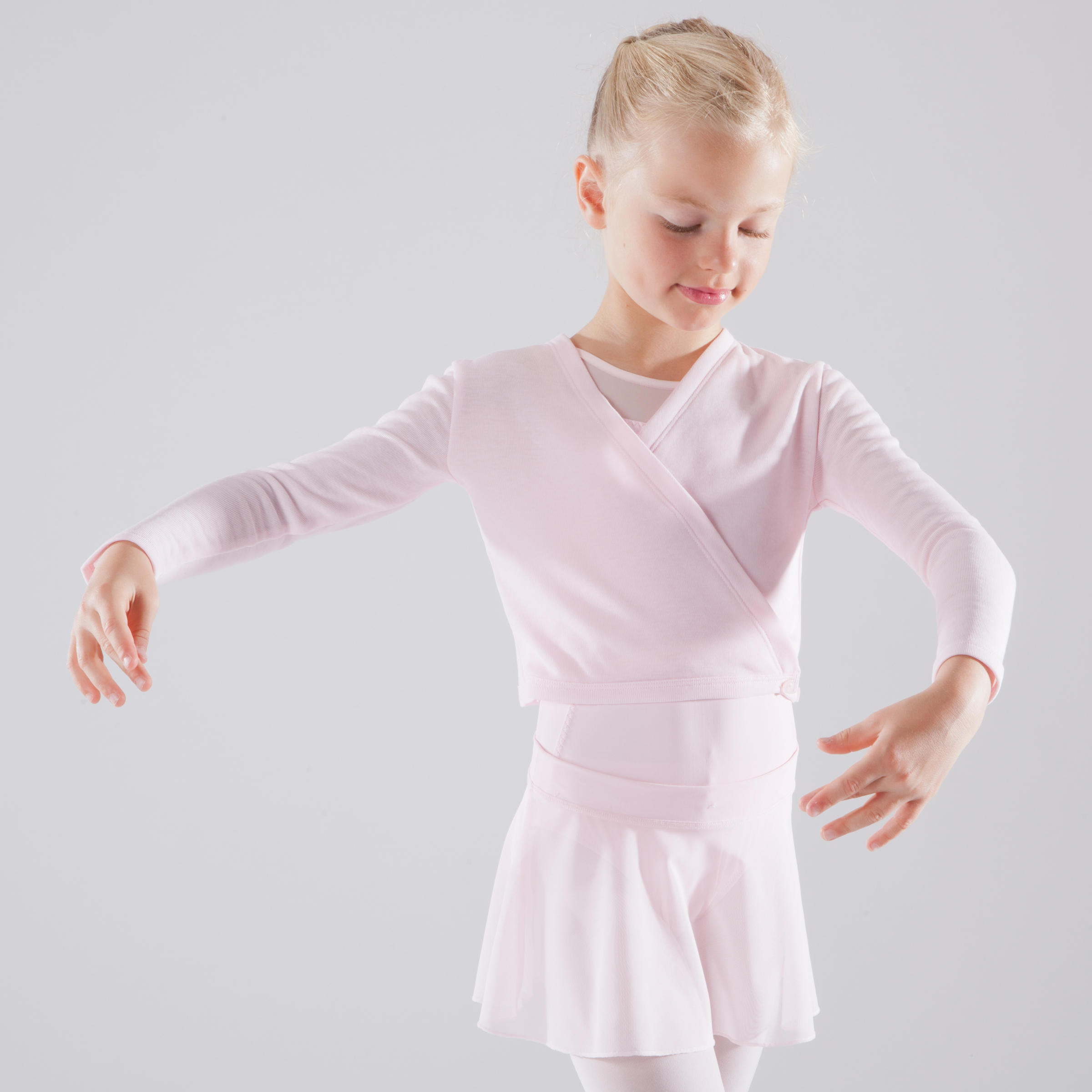DOMYOS Girls' Ballet Wrap-Over Top - Pale Pink