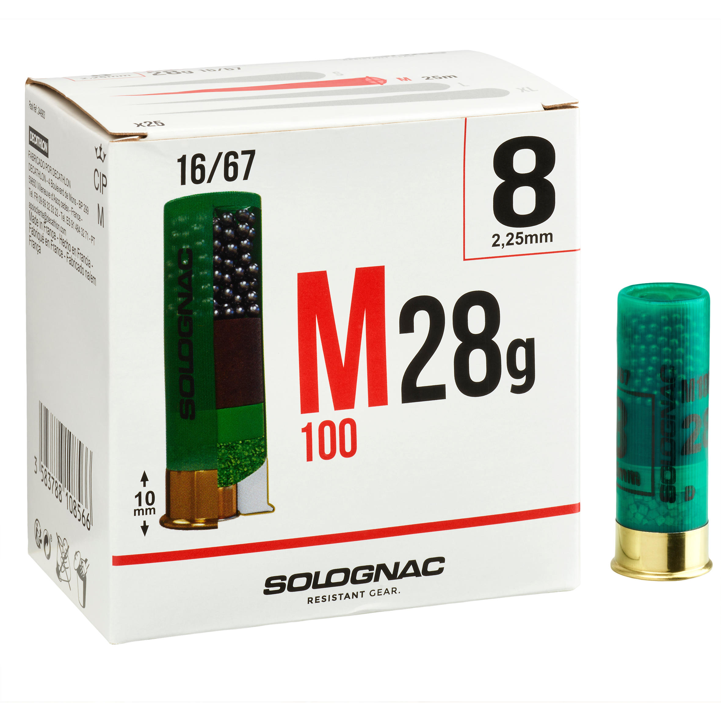 Lőszer M100-as, 28 g, 16-os kaliber, 67-es hüvelyhosszúság, N°8 sörét, 25 db Solognac