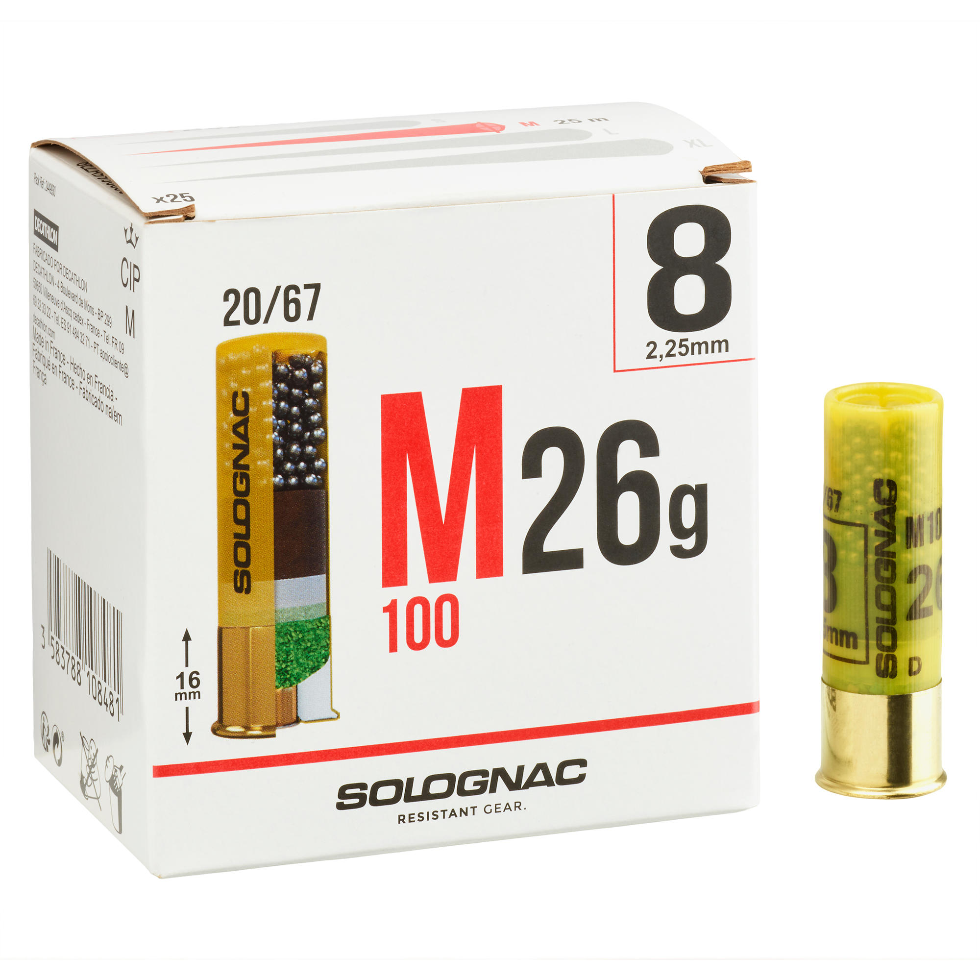 CARTOUCHE M100 CALIBRE 20/67 26G PLOMB N°8 X25 | Solognac