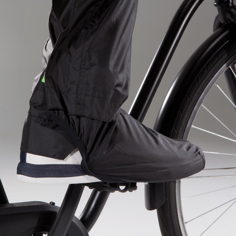 Regenbroek met geïntegreerde schoencovers voor op de fiets 100 zwart