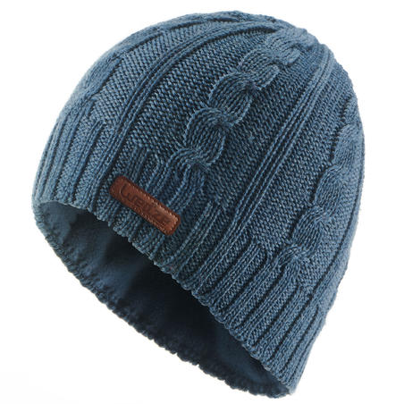 Adult Ski Cable Knit Wool Hat - Navy