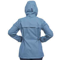 Women's blue 3 in 1 trekking travel jacket TRAVEL 100